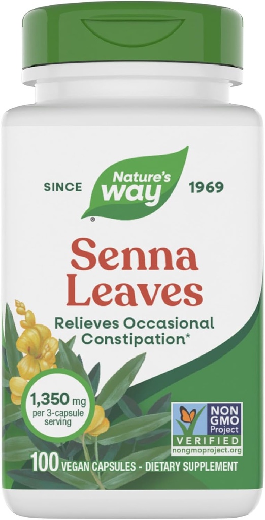Nature's Way Senna Leaves, Relieves Occasional Constipation*, 1.350 mg ανά 3-Capsule Serving, Μη-GMO Project Επαληθευμένο, 100 Κάψουλες (Packing May Vary)