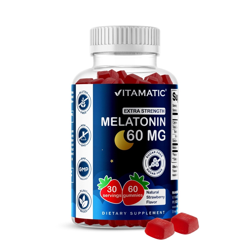 Vitamatic Sugar Free Melatonin 60 mg - 60 Χορτοφαγικά Gummies - Συμπλήρωμα σχηματισμού μη-Habit