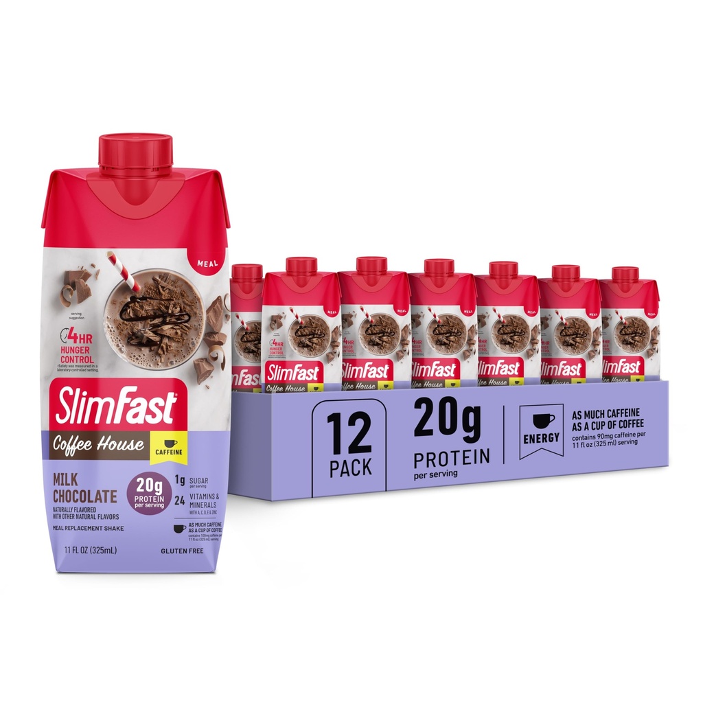 SlimFast Protein Shake, Νέα σοκολάτα γάλακτος - 20g πρωτεΐνη, Αντικατάσταση γεύματος Shake Ready to Drink, High Protein with low Carb and low Sugar, 24 Βιταμίνες και Ορυκτά, 11 Fl Oz (Pack of 12)