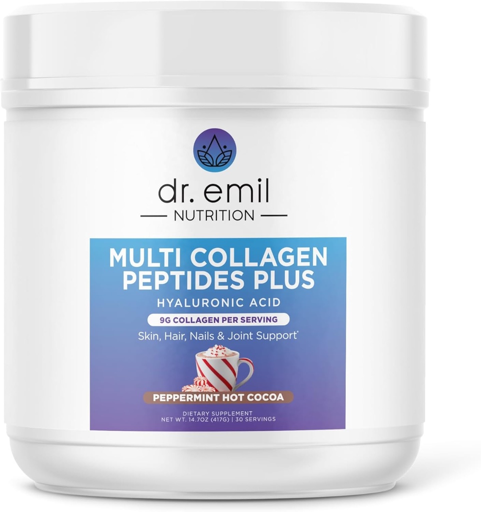 Dr. Emil Multi Collagen Peptides Plus με υαλουρονικό οξύ - μέντα ζεστό κακάο Γεύση - 9g Collagen Per Serving for Skin, Hair, Nails & Κοινή Υποστήριξη