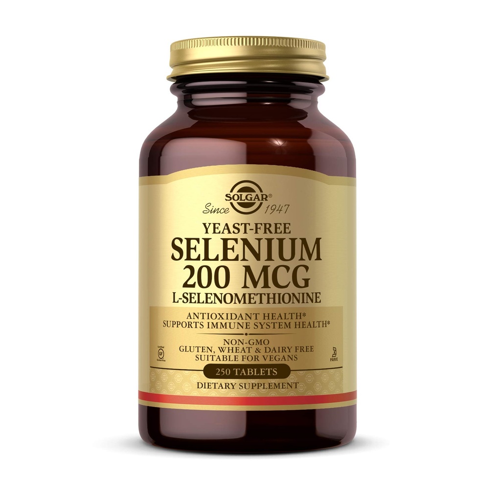 Solgar Yeast-free Σελήνιο 200 mcg, 250 δισκία - Υποστηρίζει Αντιοξειδωτικό & ανοσοποιητικό σύστημα Υγεία - Μη ΓΤΟ, Vegan, Χωρίς γλουτένη, Γαλακτοκομικά, Kosher - 250 Μερίδες