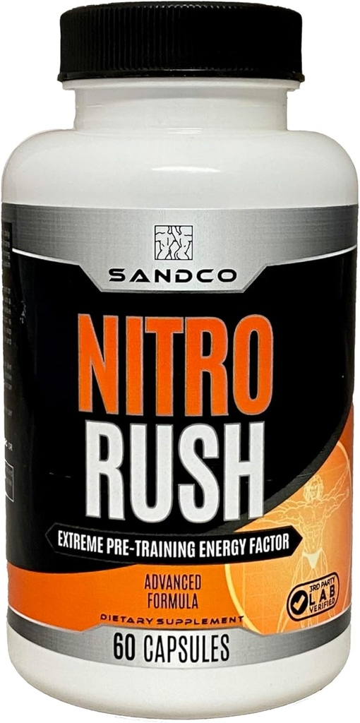 Sandco Nitro Rush Nootropic Brain Supplement – 60 Count Focus Κάψουλες για Συγκέντρωση, για Άνδρες & Γυναίκες – Hi Energy Brain Booster με Ταυρίνη, Βιταμίνες B, Rhodiola – Brain & Memory Support