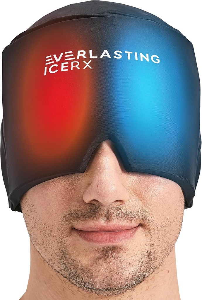 Form Fitting Gel Ice Headache Relief Hat - Cold Therapy Headache Relief Cap/Ice Head Wrap Ice Pack Mask, Cold Compress Headache Relief Cap for Tension & Stress, 20% More Gel, Migraine Relief Black