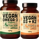 Vegan Omega 3 180 Softgels & Vegan Vitamin D3 + K2 Supplement Bundle - Φυτικά Με βάση DHA & EPA Λιπαρά Οξέα, 4000 IU Βιταμίνη D3 και 100mcg Βιταμίνη K2 ως Mk7 - Ταπιόκα Softgels