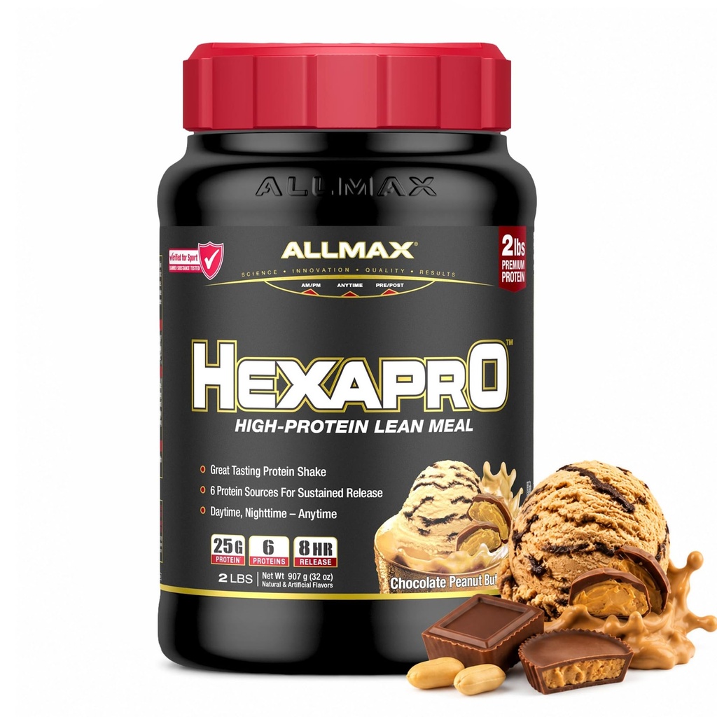 ALLMAX HEXAPRO Protein Powder, Chocolate Peanut Butter, 2 lb, 21 Servings