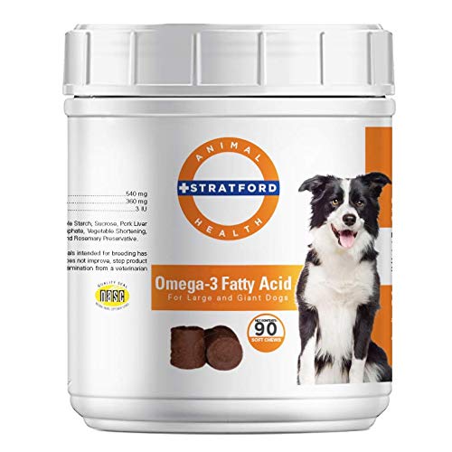 Pharmaceuticals EZ Chew Omega 3 Fatty Acid Soft Chew Max Strength - Dog Omega 3 Supplement - Soft Chew Treats with Fish Oil for Dogs - Large and Giant Dogs - 90 Soft Chews