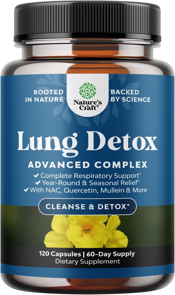 Lung Detox Mullein Leaf Capses - Purifying Mullein Lung Cleanse Complex with NAC Quercetin & Cordyceps Extracts - Φυλλάδιο Βότανο Αναπνευστικό συμπλήρωμα για ιγμορίτιδα & αναπνευστική υποστήριξη