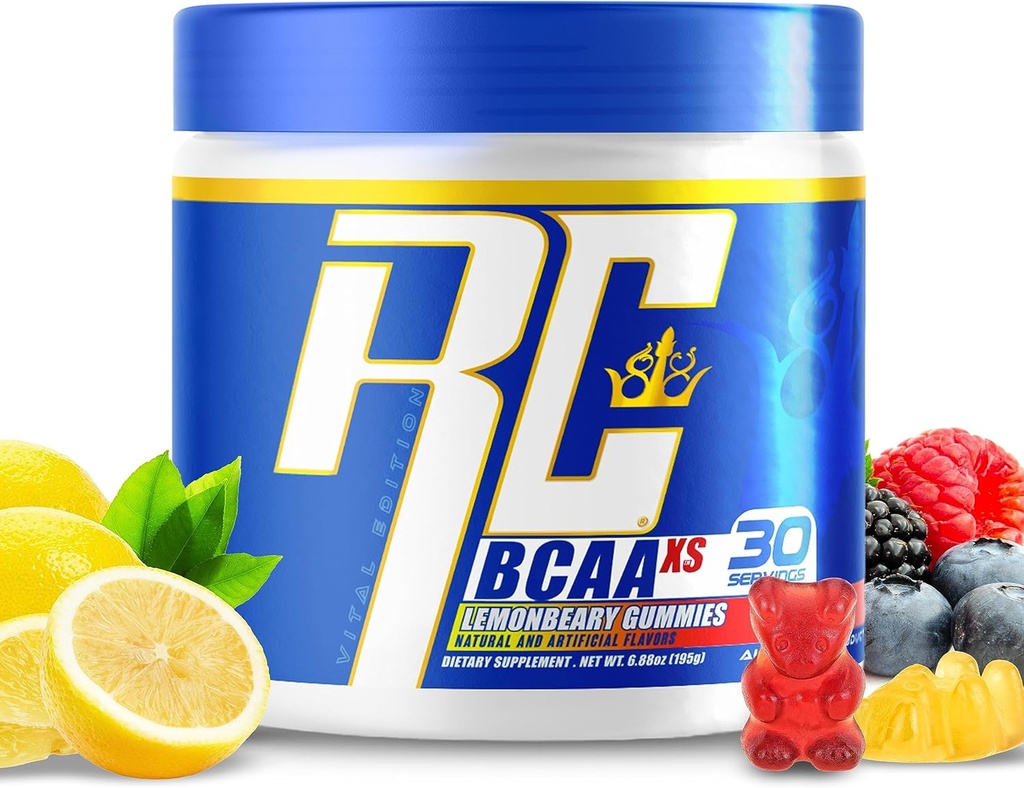 Ronnie Coleman's BCAA XS σκόνη με EAAs, διακλαδισμένη αλυσίδα Amino Acids μετά την προπόνηση ανάνηψη μυών, ζάχαρη δωρεάν ενυδατικό ποτό για γυναίκες και άνδρες, λεμόνια gummies, 30 εξυπηρετούν