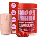 Happy Viking Strawberry Protein + Superfoods Powder, Δημιουργήθηκε από Venus Williams, 20G Protein, Low Carb, Keto, Vegan, Gluten-free, Non-GMO, Superfoods, Complete Meal Replacement, 1 Canister (24 oz.)