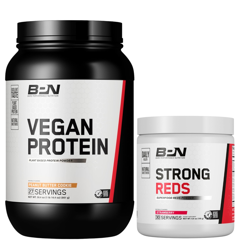 BARE ΕΠΙΔΟΣΕΙΣ ΔΙΑΤΡΟΦΗ BPN Φιστίκι Βούτυρο Vegan Πρωτεΐνη Cookie + Ισχυρό κόκκινο φράουλα BPN