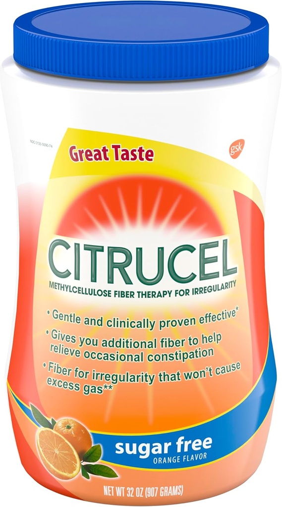 CITRUCEL Sugar Free Fiber Powder for Occasional Constipation Relief, Methylcellulose Fiber Powder, Orange Flavor - 32 Ounces