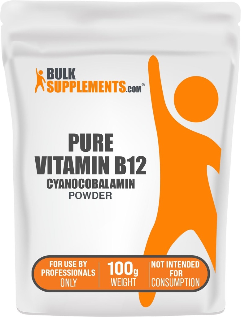 BulkSupplements.com Pure Vitamin B12 Powder - Κυανοκοβαλαμίνη, Συμπλήρωμα Βιταμίνης B12 - Vegan & Gluten Free, Πολλαπλές Σερβιέτες, 100g (3.5 oz) (πακέτο του 1)