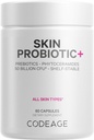 Codeage Skin Probiotics + Prebiotics - Skin Care Routine Supplement - 50 Billion CFU - Αγιουρβεντικά Βοτανικά Βότανα - Προβιοτικά προσώπου - Σταθερός Καθαριστής, Μη ΓΤΟ, Vegan - 60 Κάψουλες