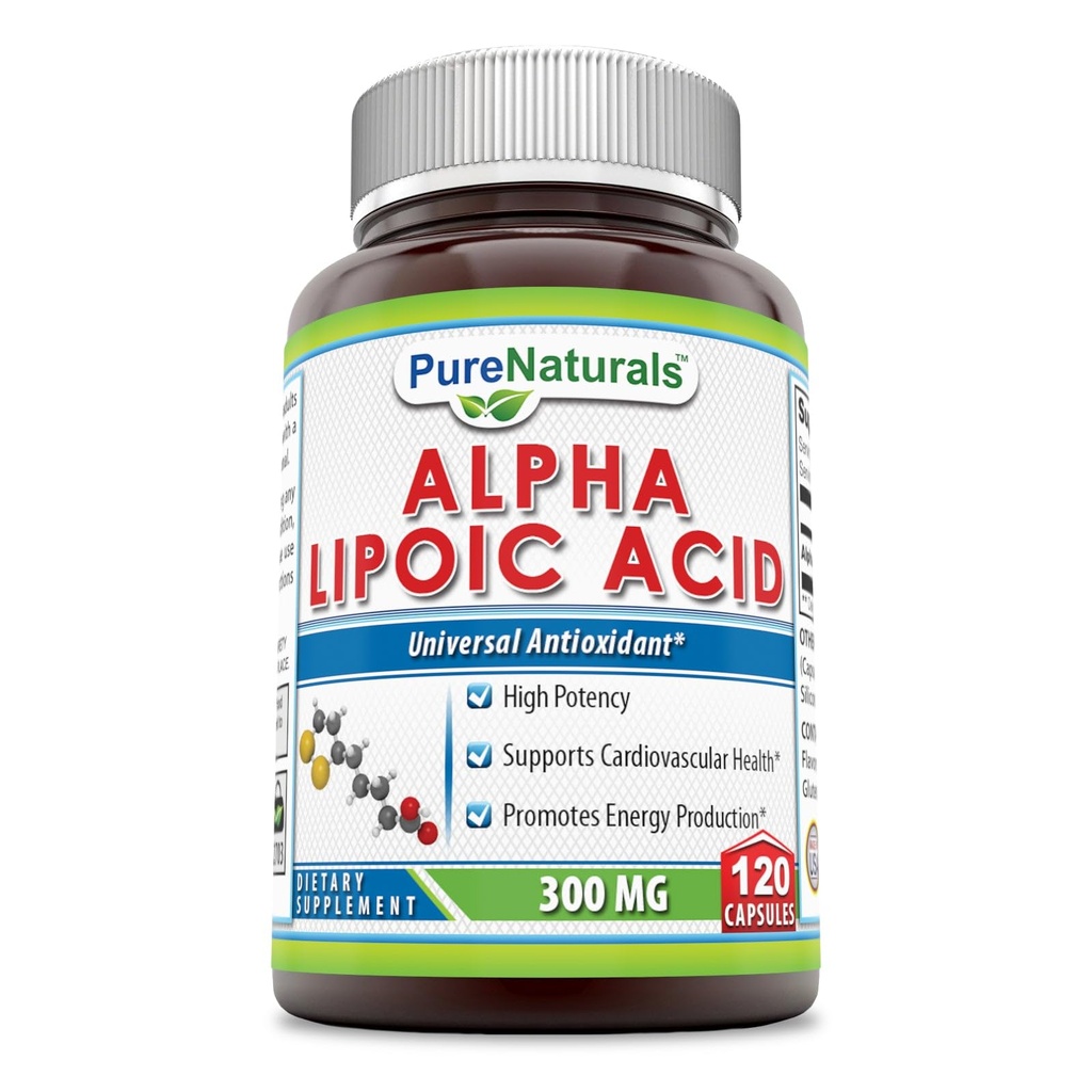 Pure Naturals Alpha Lipoic Acid 300 Mg Κάψουλες, 120Count *Supports Καρδιαγγειακή Υγεία & Παραγωγή Ενέργειας*