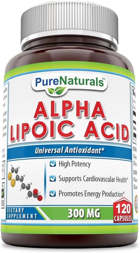 Pure Naturals Alpha Lipoic Acid 300 Mg Κάψουλες, 120Count *Supports Καρδιαγγειακή Υγεία & Παραγωγή Ενέργειας*