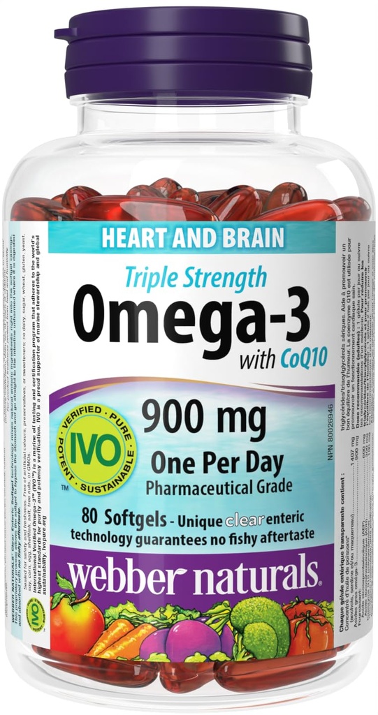Webber Naturals Τριπλή Δύναμη Ωμέγα-3 με CoQ10 εντερική επικάλυψη 900 mg Ωμέγα-3 (EPA • DHA) / 100 mg CoQ10, 80caps