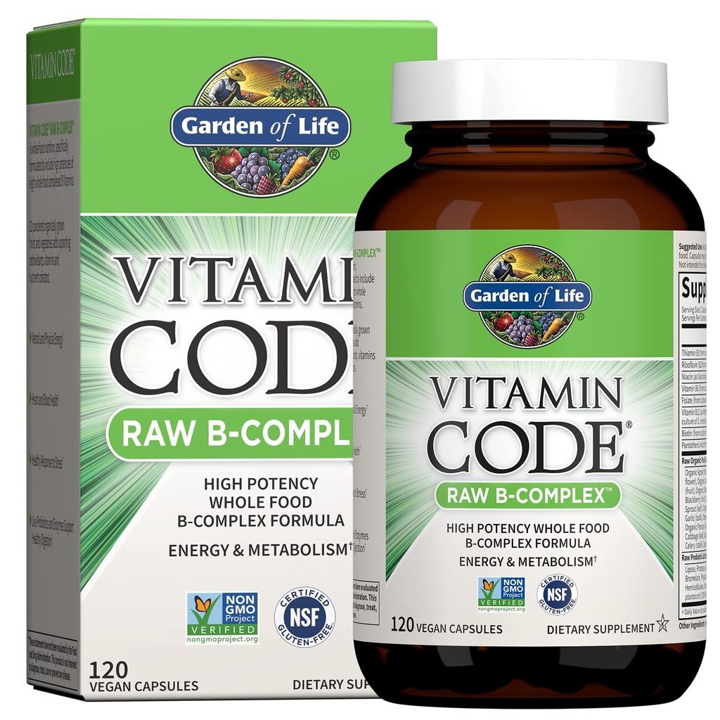 Κήπος Ζωής Βιταμίνη B Complex, 120 Vegan Κάψουλες, Υψηλής ισχύος Βιταμίνες για την Ενέργεια & Μεταβολισμό με B6, Folate & B12 ως Methylcobalamin Plus Probiotics