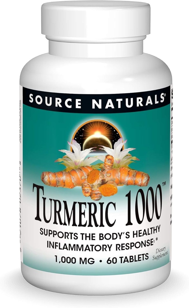 Source Naturals Turmeric 1000, Υποστηρίζει την Υγιή Φλεγμονώδη Ανταπόκριση του Σώματος *, 1000mg - 60 δισκία