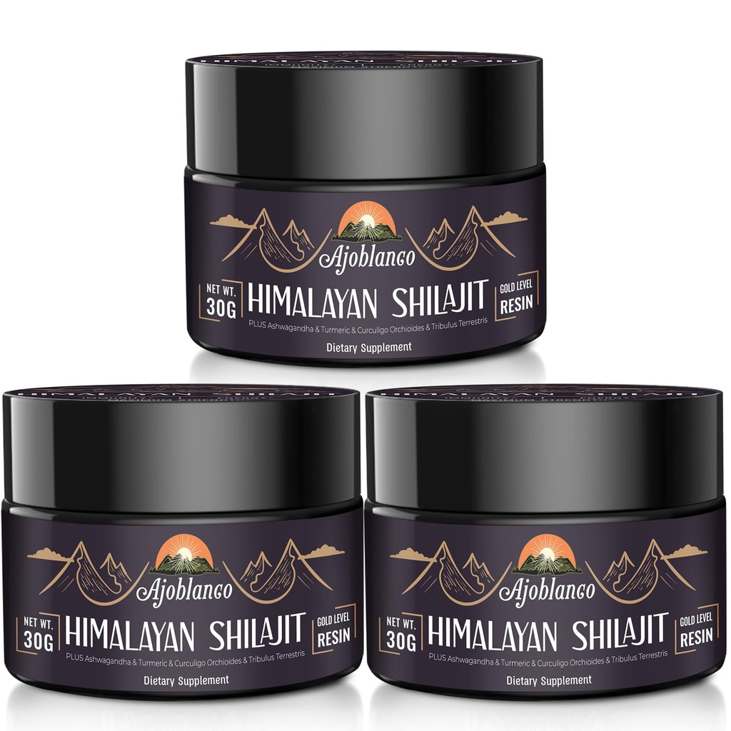 600mg Shilajit Pure Himalayan Organic Shilajit Resin - Himalayan Shilajit Resin with Organic Ayurvedic Blend in High Potency for Energy, Strength & Immunity, Pack of 3