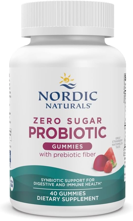 Nordic Naturals Zero Sugar Probiotic Gummies - Φράουλα Καρπούζι Γεύση - 40 Gummies - Υποστηρίζει Digestive Wellness & Immune Health - Non-GMO - Third Party Tested - Vegan - 20 Υπηρεσίες