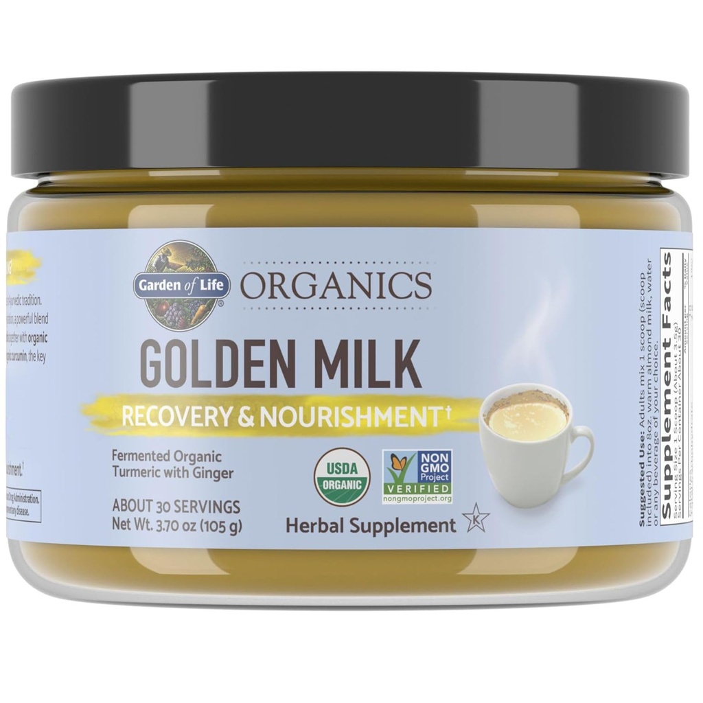 Garden of Life Organics Golden Milk Recovery & Nourishment Powder - 44mg κουρκουμίνη κουρκουμίνη (95% κουρκουμινοειδή), Ashwagandha - Βιολογικά συμπληρώματα βοτάνων και χωρίς γλουτένη, 30