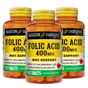 Mason Natural Folic Acid 400 mcg, ημερήσιο συμπλήρωμα υγείας, διάθεσης και προγεννητικής φροντίδας, για γυναίκες τεκνοποίησης, 100 δισκία (πακέτο των 3)