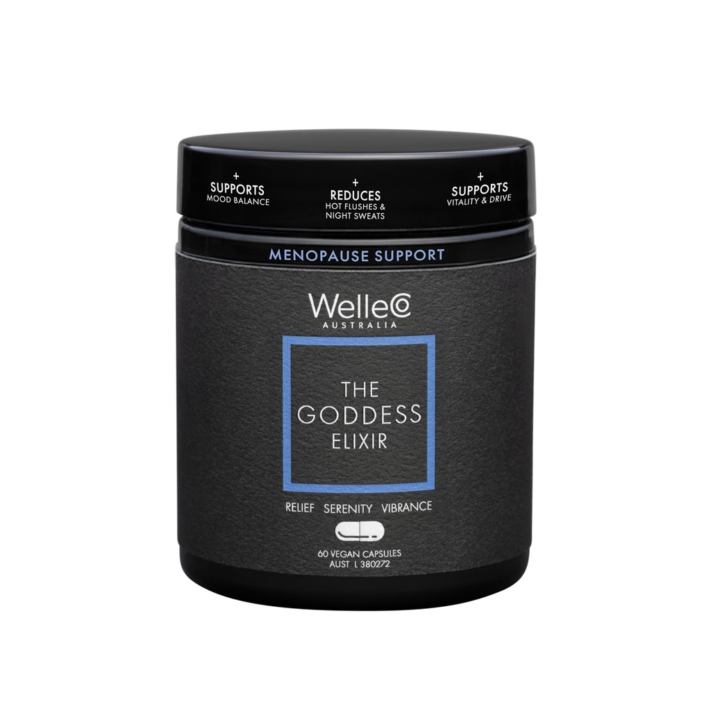 WelleCo Η Θεά Elixir, Εμμηνόπαυση συμπλήρωμα για τις γυναίκες με Vitex, Red Clover & B Βιταμίνες, Υποστηρίζει την ισορροπία ορμονών, τον ιδρώτα νύχτα & καυτές αναλαμπές ανακούφιση, 60 κάψουλες