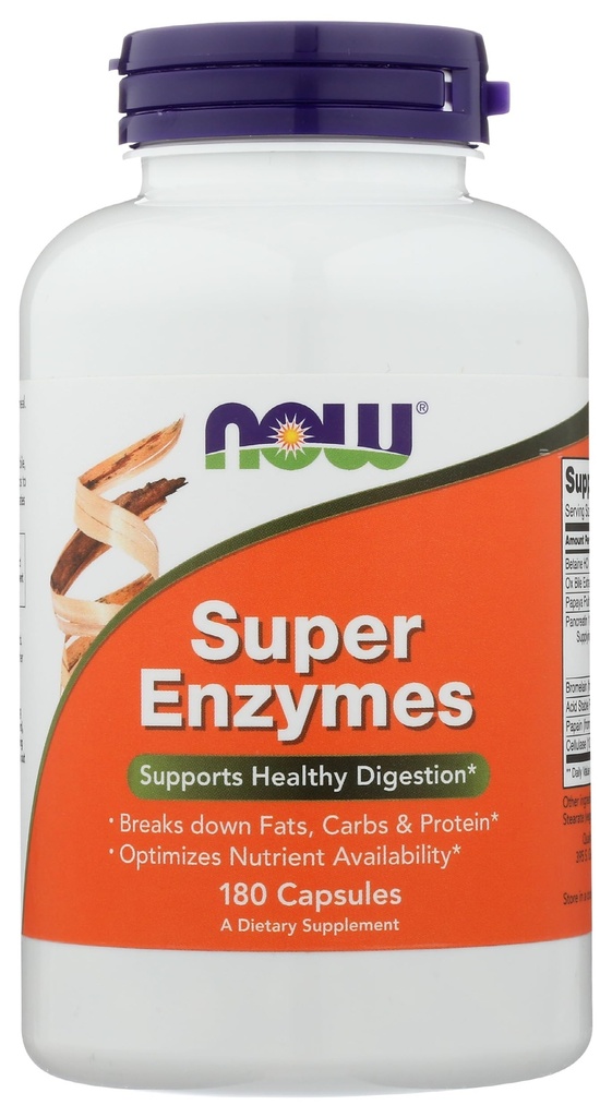 NOW Συμπληρώματα, Super Enzymes, Formulated with Bromelain, Ox Bile, Pancreatin και Papain, Super Enzymes, 180 Κάψουλες