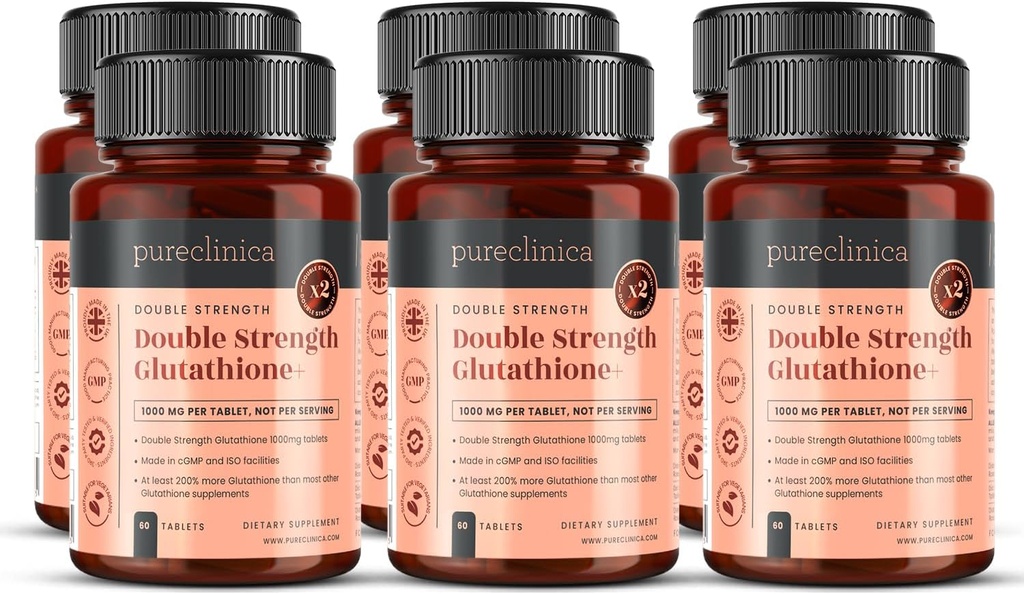 Glutathione 1000mg x 360 Tablets (6 Bottles of 60)- w/500mg Glutathione, 300mg ALA, and 200mg VIT C per Tablet
