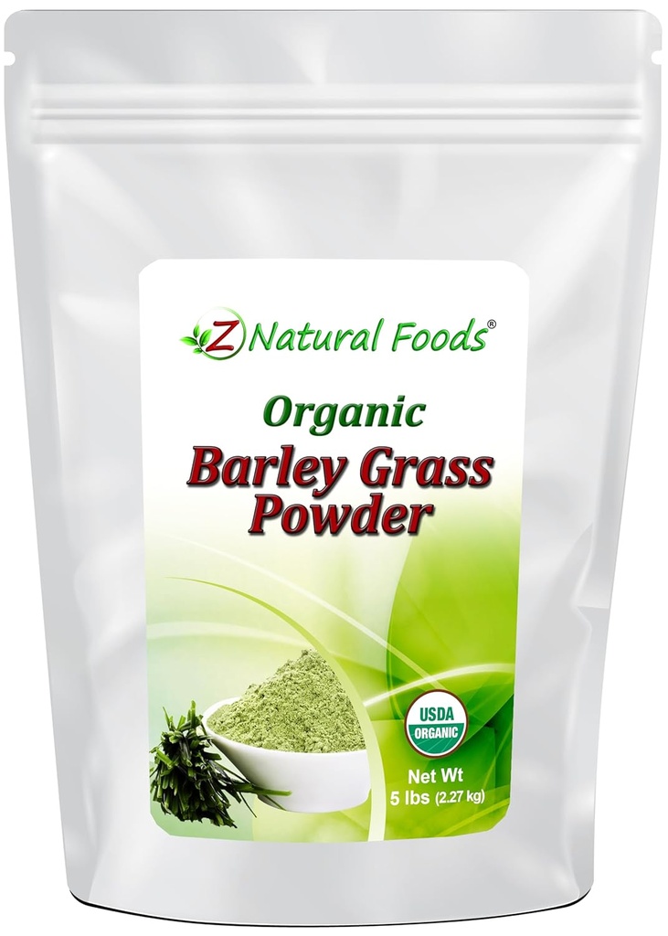 Z Natural Foods Organic Barley Grass Powder - USDA Organic Whole Food Green Blend for Energy Boost, Detox & pH Balance with Amino Acids, Minerals - Αντιοξειδωτικό Mix for Juice, Water, Smoothies, 5 lbs