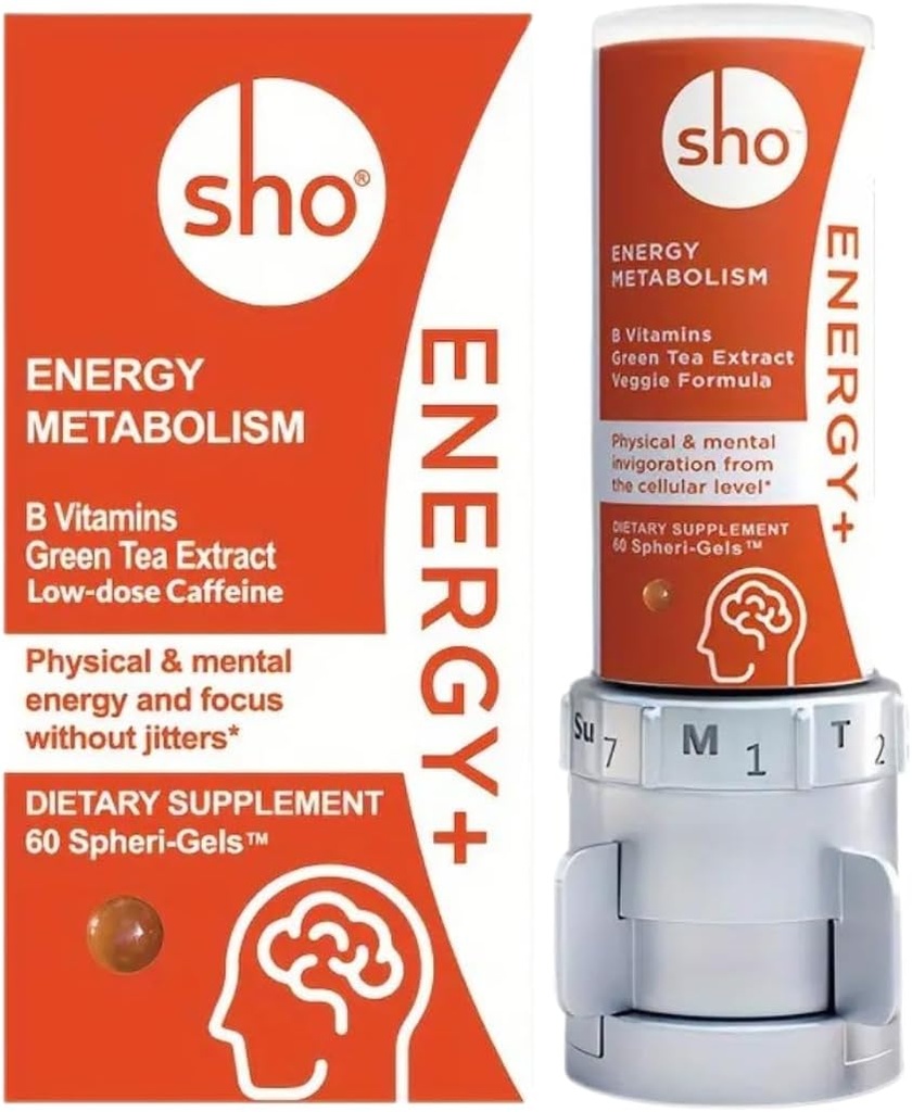 SHO Vegan Energy+ Focus συμπλήρωμα Kit - Matcha Πράσινο εκχύλισμα τσαγιού, μεθυλιωμένο σύμπλεγμα Β, βιταμίνη Β και καφεΐνη Φυσικό ενισχυτή ενέργειας χωρίς συντριβή, Jitters για άνδρες και γυναίκες - 60 χάπια ξαναγεμίζουν μπουκάλι