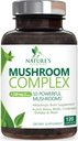 Mushroom Brain Supplement 1330 mg - 10 in 1 Συγκρότημα Mushroom υψηλής αντοχής με Lions Mane, Turkey Tail, Reishi, Cordyceps, Chaga & Brain Nootropic Complex για υποστήριξη μνήμης & εστίασης - 120 κάψουλες