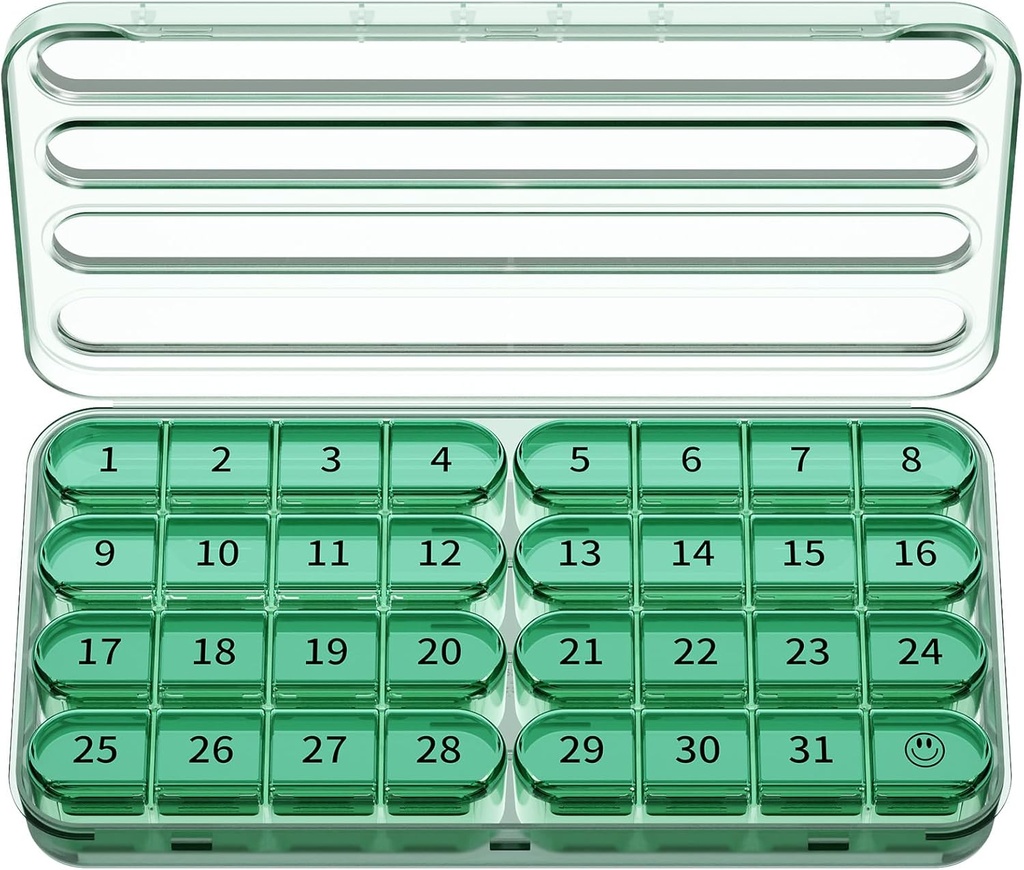 Zoksi Monthly Pill Organizer 1 Χρόνος την ημέρα, 30 Day Pill Box Organizer Μία φορά την ημέρα, ένας μήνας μεγάλη θήκη χάπι για το ταξίδι, 31 ημέρες καθημερινή Medcine Container για βιταμίνες, συμπλήρωμα & φαρμακευτική αγωγή (Olive)