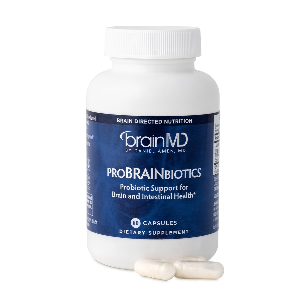 BRAINMD Dr Amen ProBRAINbiotics - 3 Billion CFU, 60 Capsules - Promotes Gut Health - Gluten Free - 60 Servings