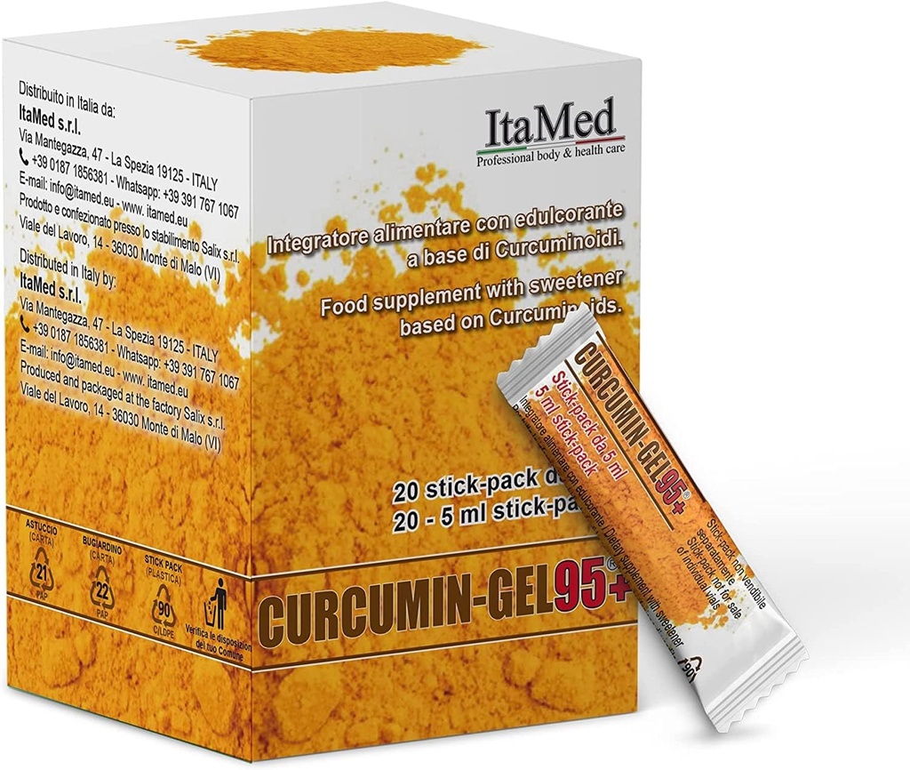 Itemed Turmeric Curcumin Supplement Gel – 95+ Curcumin Powder with HGC-C Complex, Organic Formula, 20 Stick-Packs (5ml έκαστο), Turmeric Curcumin for Enhanced Bioavailability