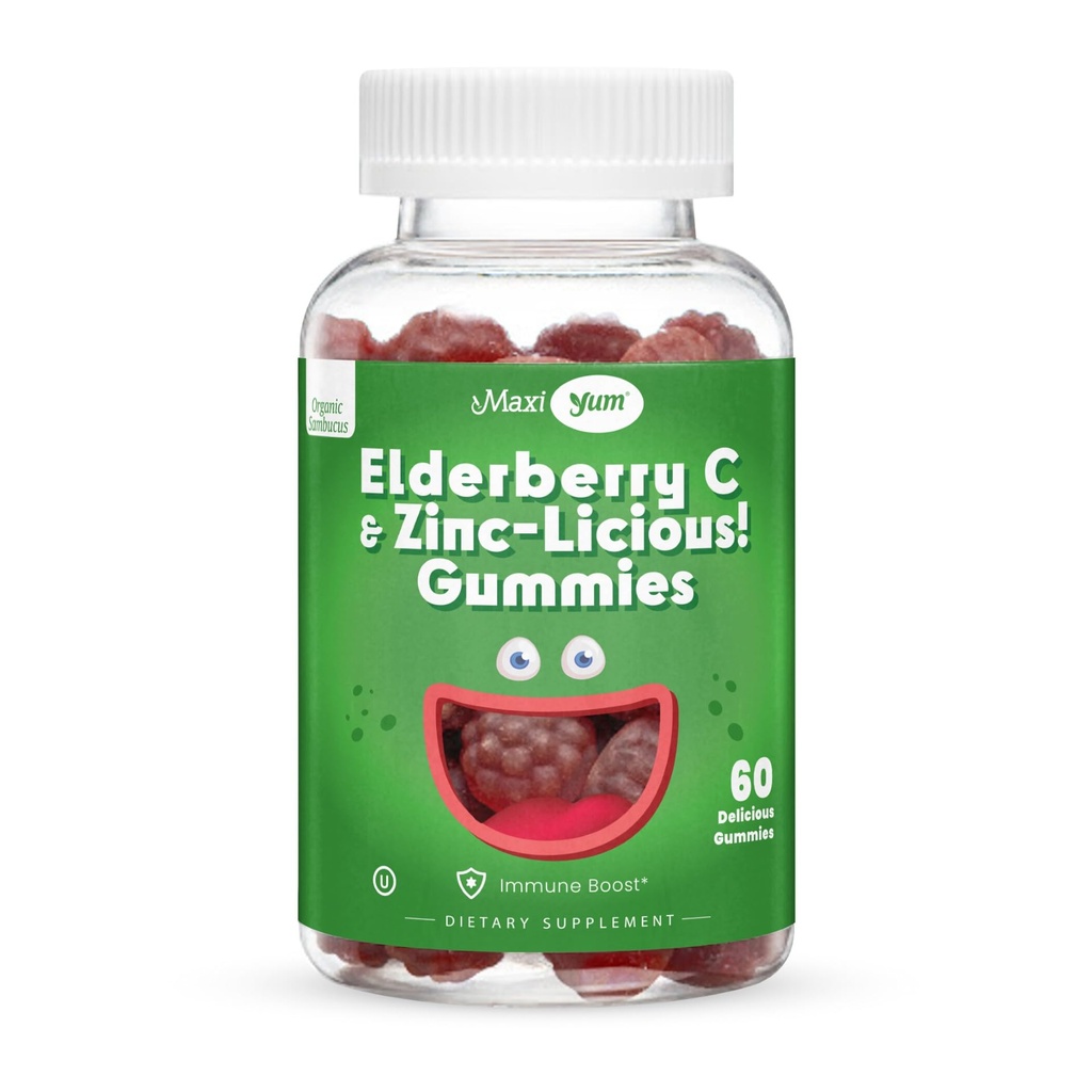Gummys ψευδάργυρου Elderberry - Βιολογικό Sambucus Gummys Elderberry με ψευδάργυρο και βιταμίνη C - Vegan Immune Support for Adults and Kids - Chewable Elderberries Supplements for Immunity Boost - 60 Gummies