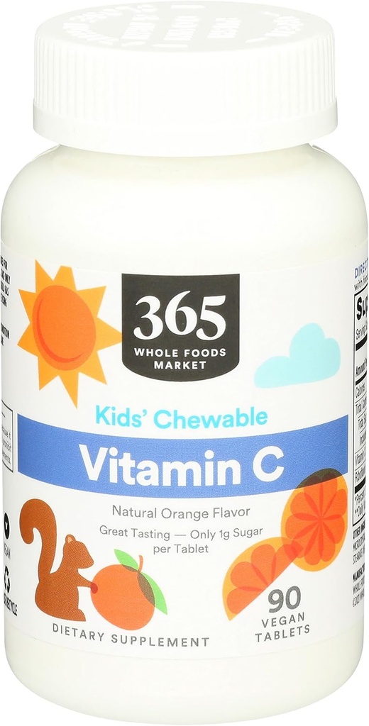 365 by Whole Foods Market, Kid' Chewable Vitamin C, Natural Orange Flavor, Vegan, 90 Count