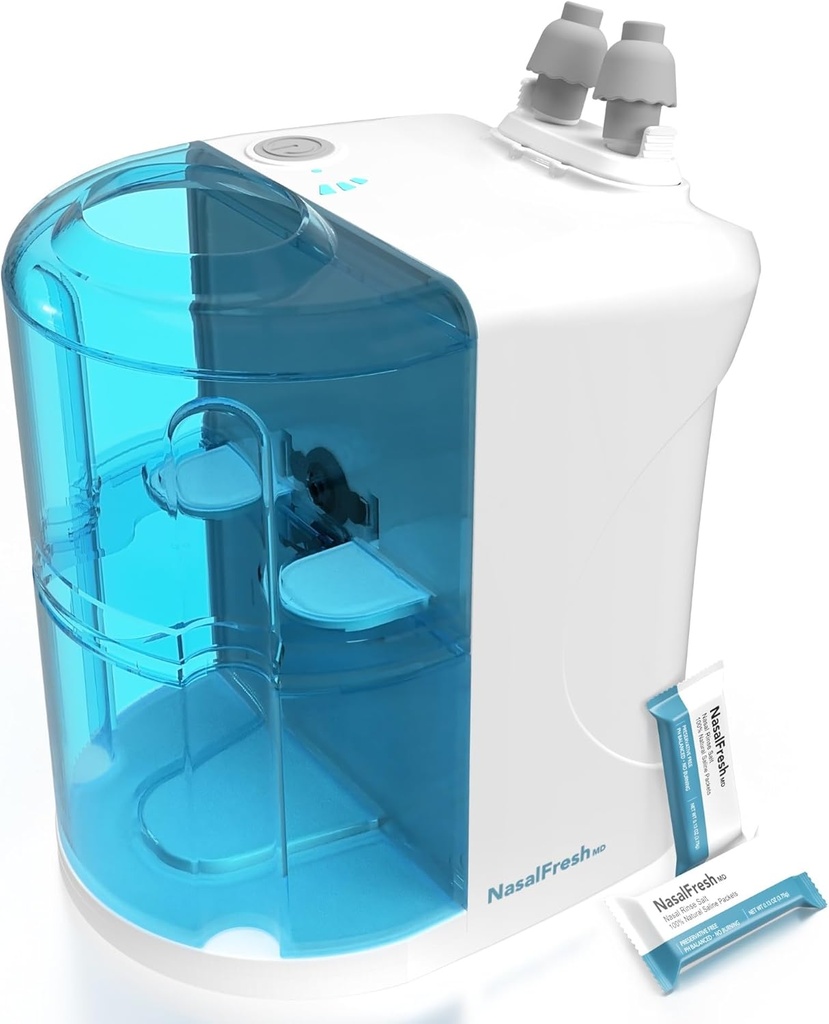 NASALFRESH MD - Διπλό ενεργοποιημένο σύστημα Nasνικής άρδευσης Nasινικό ξέπλυμα και πλύση - Sinus Decongestant Relief System w/ 30 Saline Packets - Επαναφορτιζόμενο - 1 Σετ Μαξιλάρια μύτης - Ροχαλίζοντας Remedy