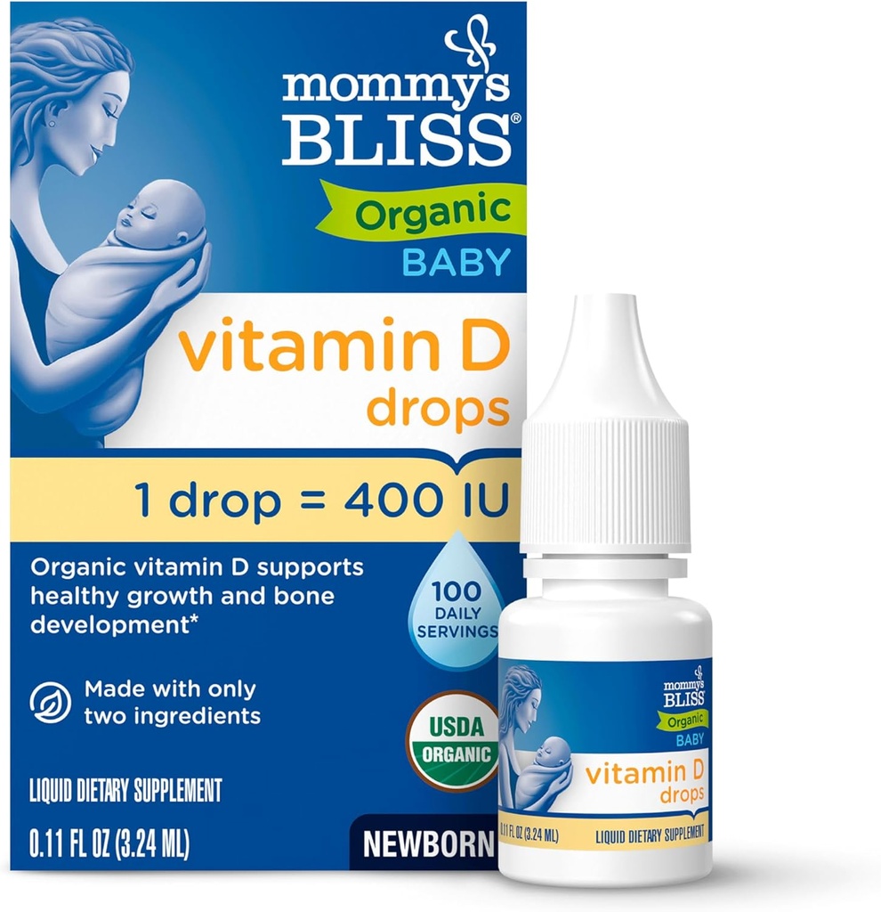 Bliss Organic Vitamin D σταγόνες - Βρέφη και Νεογέννητα - Υποστηρίζει την ανάπτυξη και την ανάπτυξη των οστών - Εύκολη χρήση - 400 IU ανά πτώση - 100 ημερήσιες υπηρεσίες