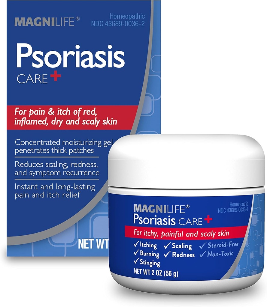 MagniLife Psoriasis Care+, Natural Itch and Pain Relief, Moisturization Βοηθά στη μείωση της ερυθρότητας, της κλιμάκωσης και της flaking στο σώμα & Scalp - μη-Toxic - 2oz