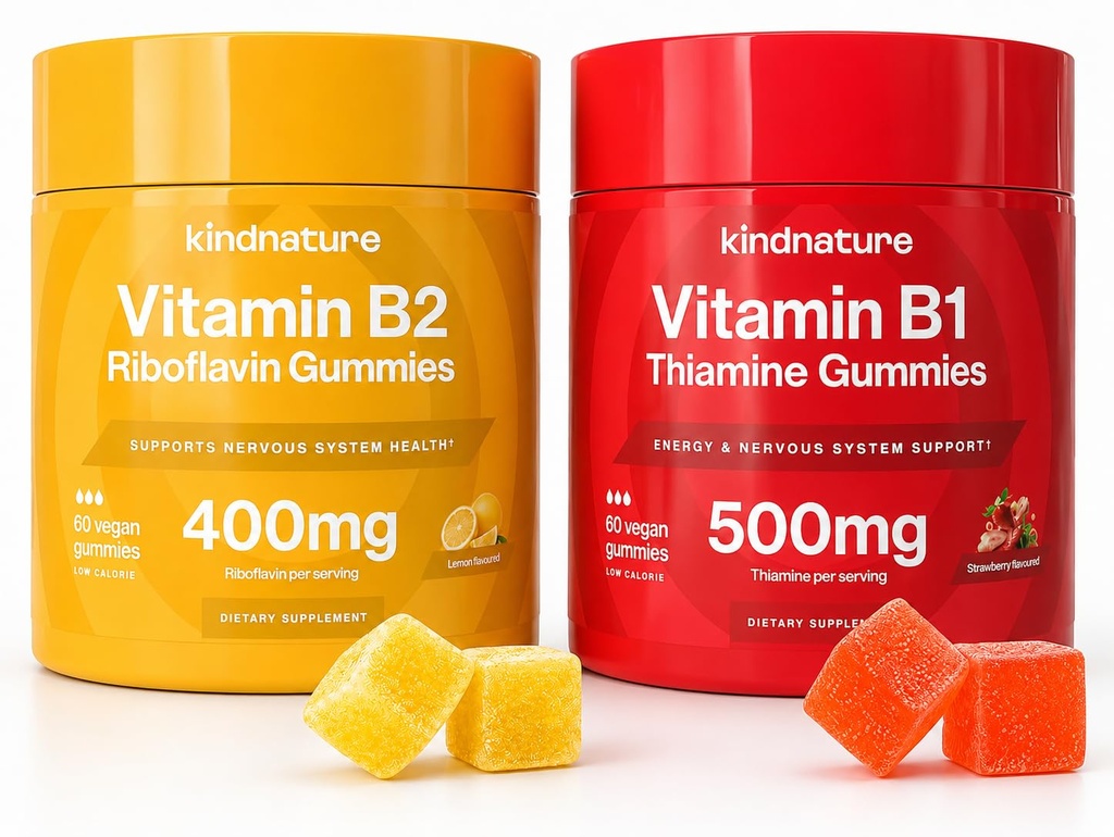 Β-Βιταμίν Boost: B1 Θιαμίνη 500mg & B2 Ριβοφλαβίνη 400mg Gummy Duo για παιδιά & ενήλικες