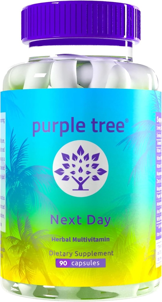 purple tree Next Day – Post-Celebration Wellness Supplement | “Take Tomorrow” Blend to Replenish, Restore & Feel Your Best with Milk Thistle, Electrolytes, Ashwagandha & Vitamins | 90 Capsules