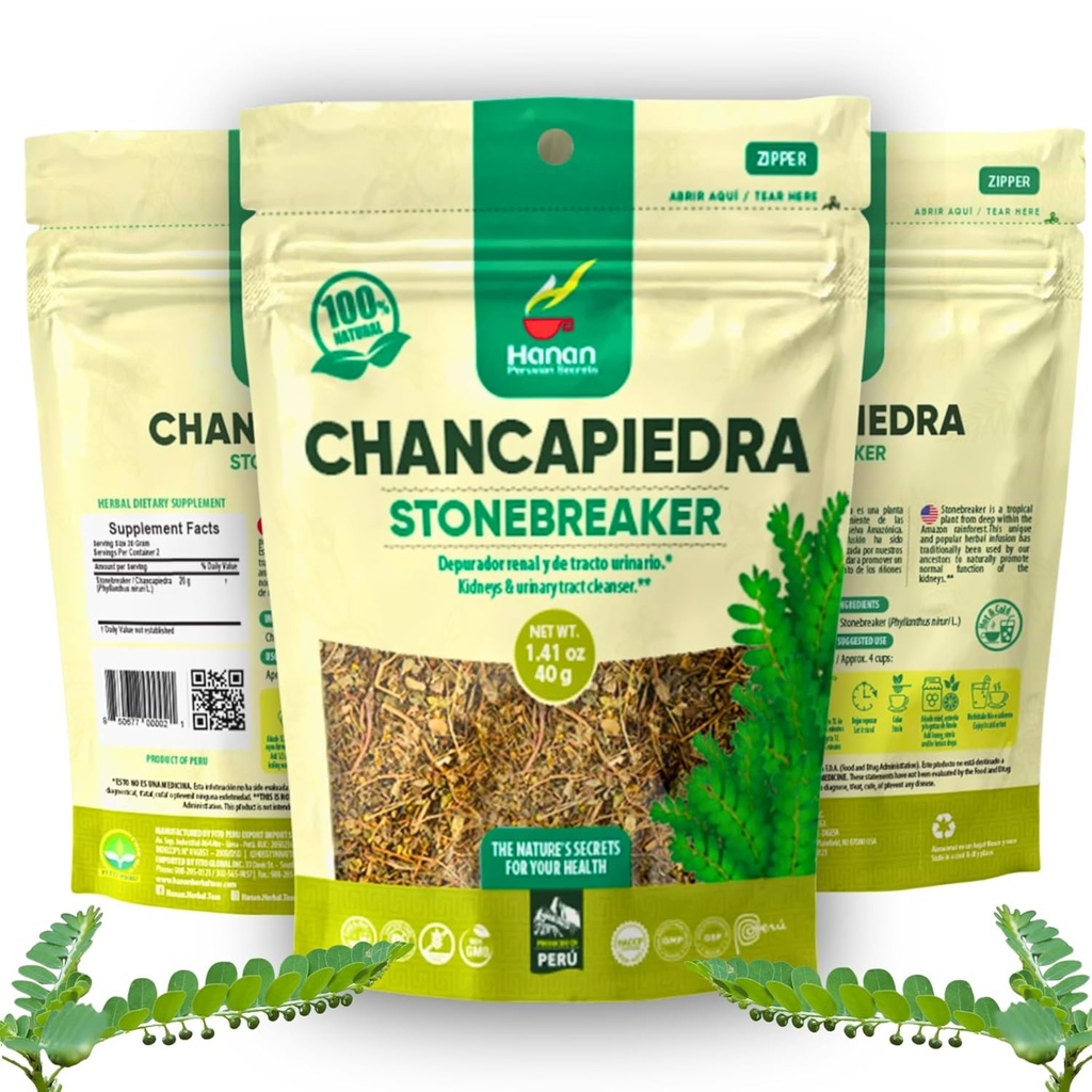 Hanan Chanca Piedra Loose Leaf Herbal Tea 4.2oz 120g Stone Breaker 40 γραμμάρια Κάθε ένα από όλα τα φυσικά φύλλα φυτών Chancapiedra και Stems Μεγαλώνουν στο Περού - Πακέτο των 3