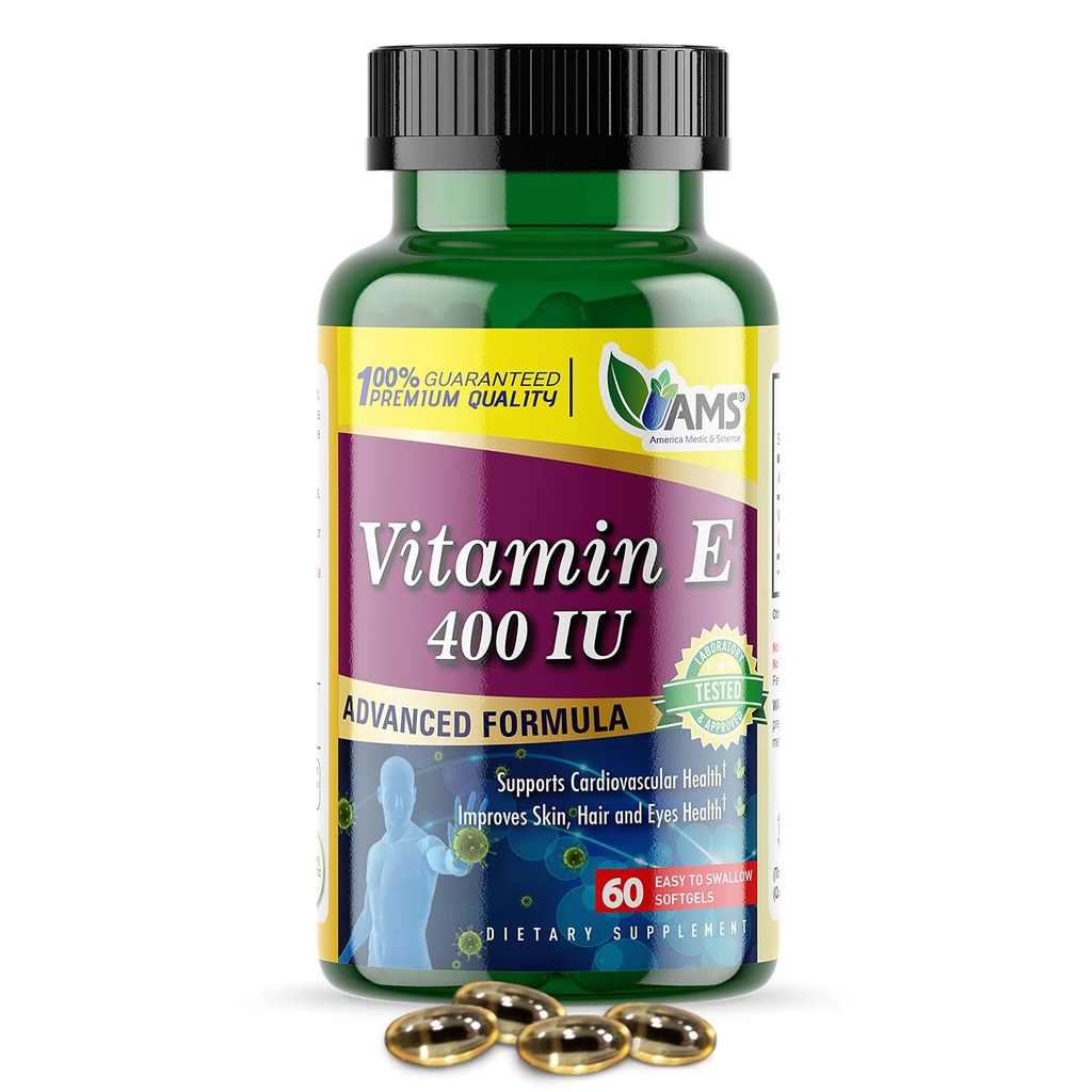 America Medic & Science Vitamin E 400 IU (60 Softgels) Συμπλήρωμα διατροφής που υποστηρίζει την υγεία της καρδιάς, προωθεί το υγιές δέρμα, τα μαλλιά, τα μάτια και το ανοσοποιητικό σύστημα 