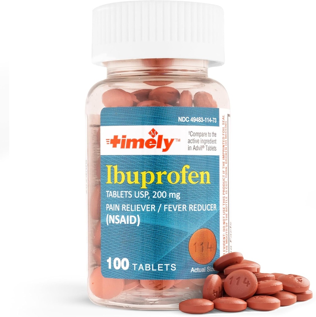Εργαστήρια Time-Cap, INC. Timely Ibuprofen 200mg 100 δισκία - (ΜΣΑΦ) Χάπια ανακούφισης του πόνου για τον πονοκέφαλο, τον έμμηνο πόνο, τους πόνους των δοντιών, τον πόνο των μυών, τον πόνο της αρθρίτιδας, τους πόνους του σώματος