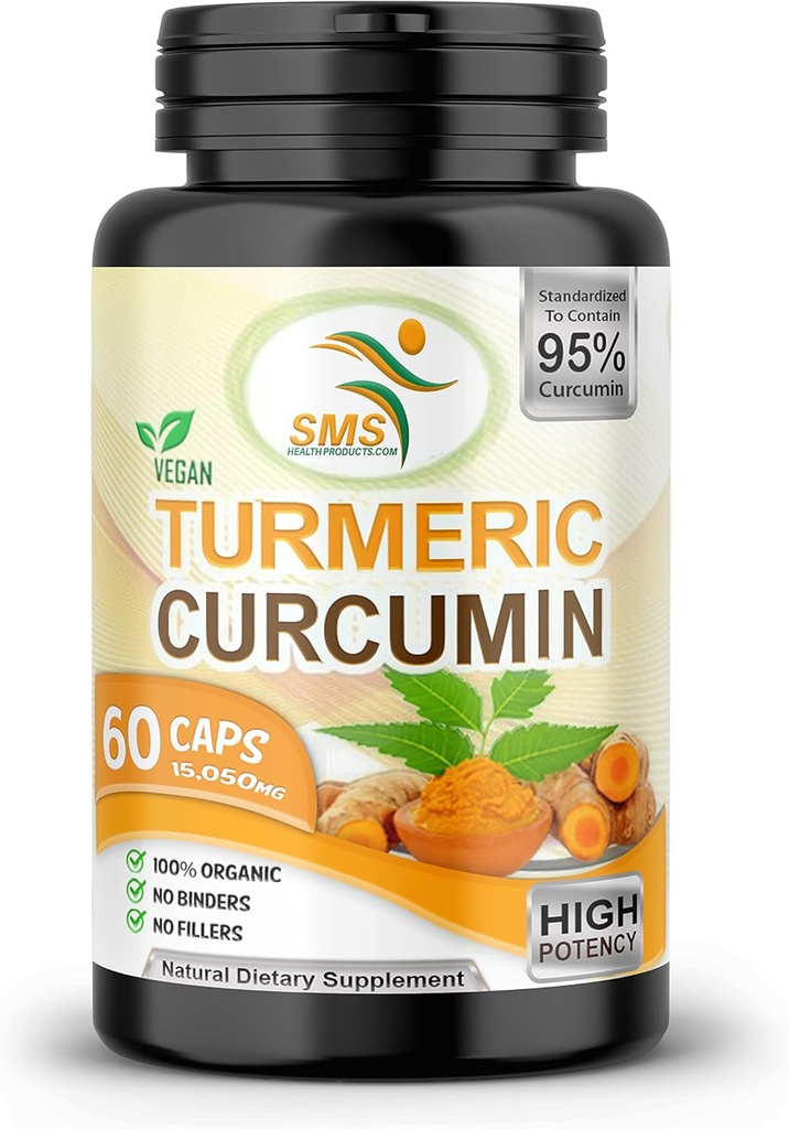 Pure Turmeric Curcumin 1000 mg Black Pepper Extract 95% CURCUMINOIDS, Non GMO, Αυξημένη απορρόφηση, Χωρίς γλουτένη, 500mg 60 κάψουλες λαχανικών