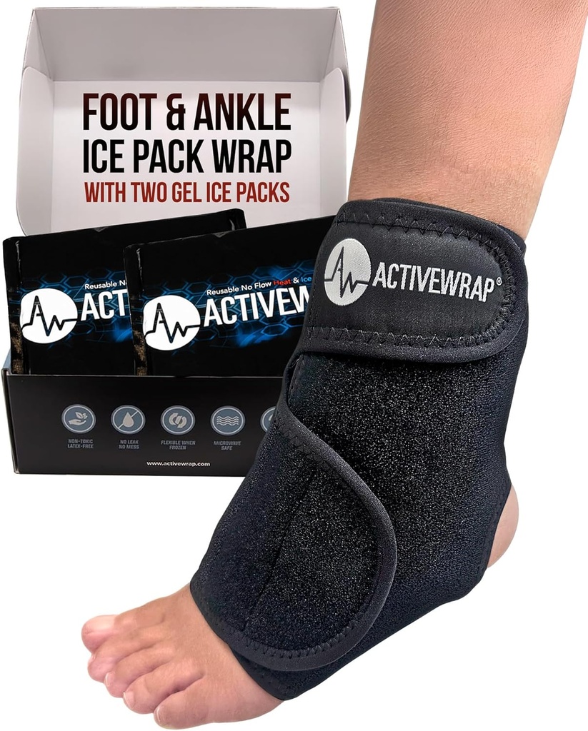 ActiveWrap Foot & Ankle Ice Pack Wrap for Heel, Arch, and Ankle Discomfort, Swelling, Soreness, and Injury Recovery – Reuseable Hot & Cold Wrap with Ρυθμιζόμενοι ιμάντες συμπίεσης