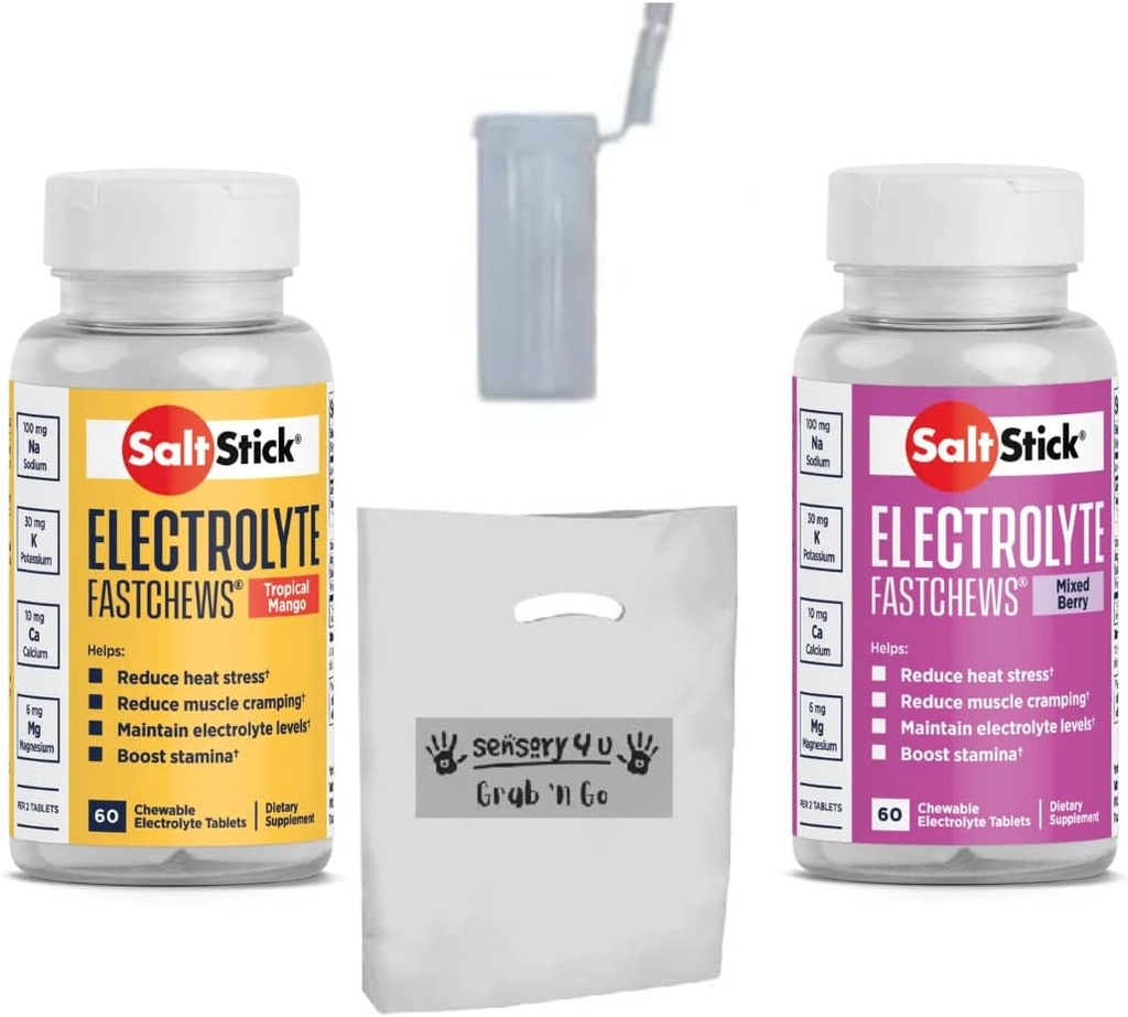 SENSORY4U Αρπαγή & Go σετ δώρων - Αλάτι Stick FASTCHEWS Ποικιλία 2-πακέτο - 60 μπουκάλια Κόμης Τροπικό Μάνγκο & Μικτό μούρο με Έτοιμο σωλήνα αγώνα