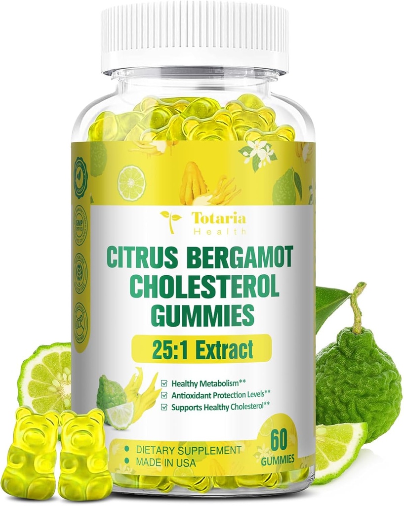 Sugar Free Citrus Bergamot Gummies for Healthy Cholesterol - All Natural Supplements 25:1 Extract from Italian Bergamot Supplement for High Cholesterol Support Healthy Anti-Aging Sugar-Free Vegan