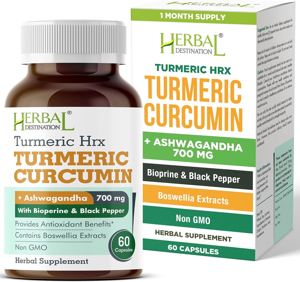 Turmeric Supplement Hrx- Immune Supplement, Metabolism Booster Joint Support Supplement with Turmeric Curcumin, Boswellia, Curcuma & Black Pepper Extract - 60 Capsules